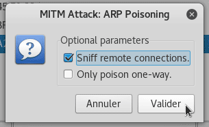Kali > Lancer le programme Ettercap