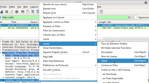 VM Kali > Récupérer la valeur du cookie de session