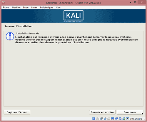 Fin d’installation