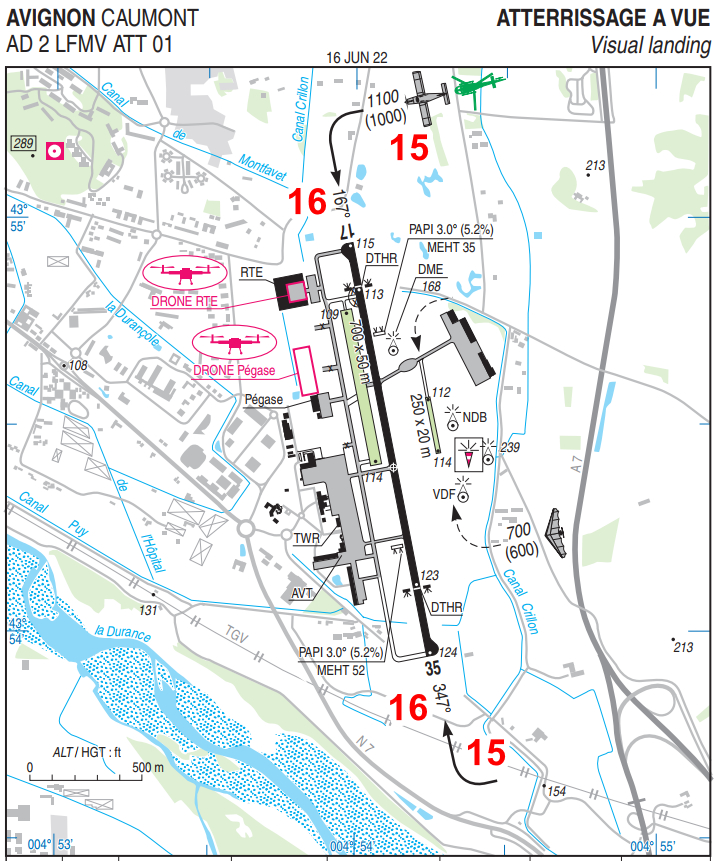 Carte VAC, page ATT (Atterrissage) annotée