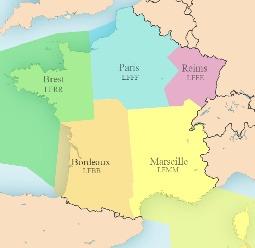 Carte des 5 FIR françaises